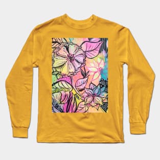 Abstract Neon Flowers Long Sleeve T-Shirt